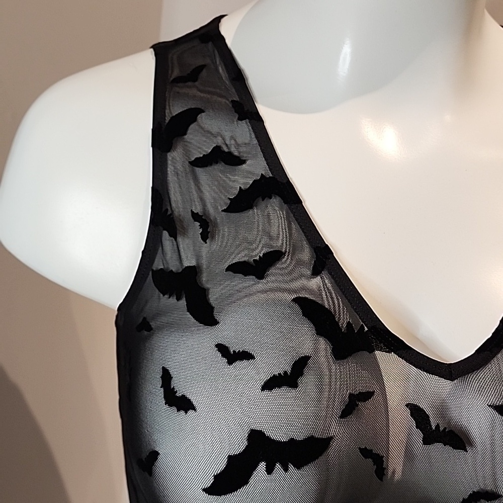 Torrid - Flocked Mesh V-Neck Bodysuit in Black Stormy Bats​​​​​​​​​ - Picture 5 of 16